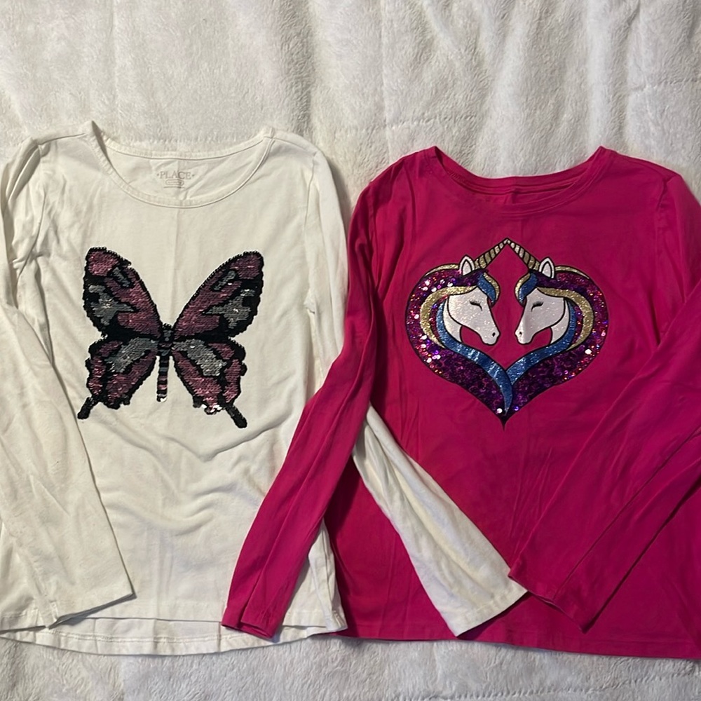 Bundle! Children’s Place Sparkly Butterfly and Unicorn long sleeve shirts